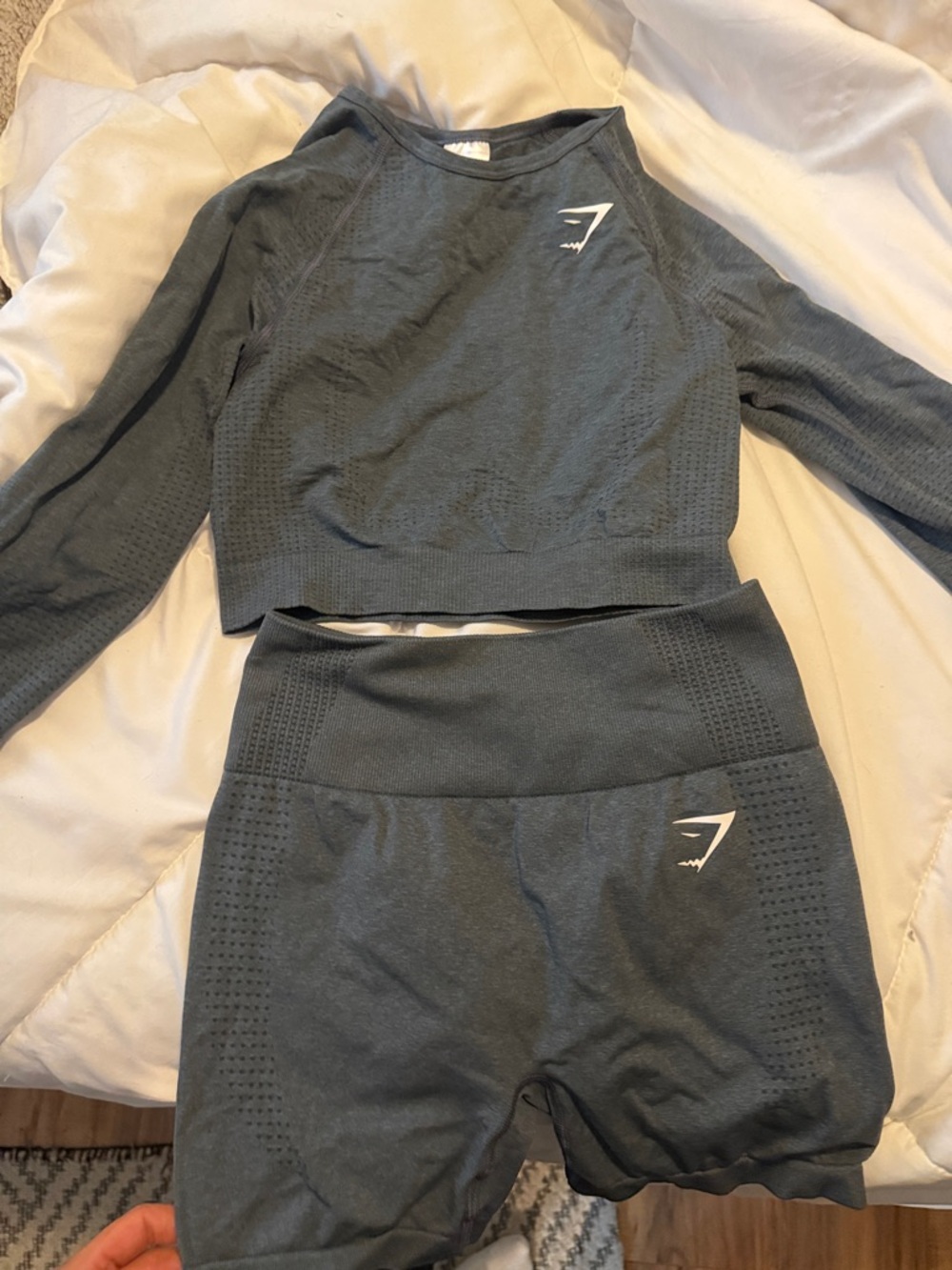 Gymshark Charcoal Gray Seamless Long Sleeve Crop & High-Waist Shorts Set